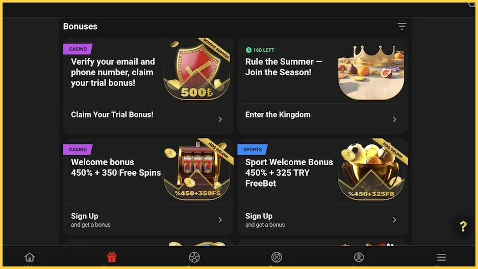 1King Casino bonuslar bölümü: deneme bonusu, casino ve spor hoş geldin paketleri – örnek görünüm